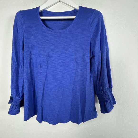 Chico's Womens Smocked 3/4 Sleeve Tee Top Size 1, Medium Blue Scoop Neck Casual - Picture 1 of 8